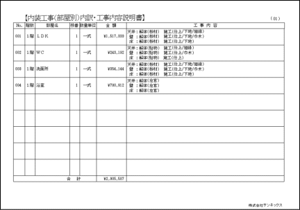 部位別積算−内訳書