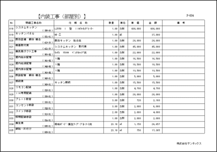部位別積算−明細書